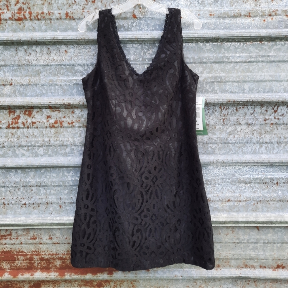 NWT Black Sleeveless V-neck Floral Lace Cut Out Overlay Scarlett Nite Dress